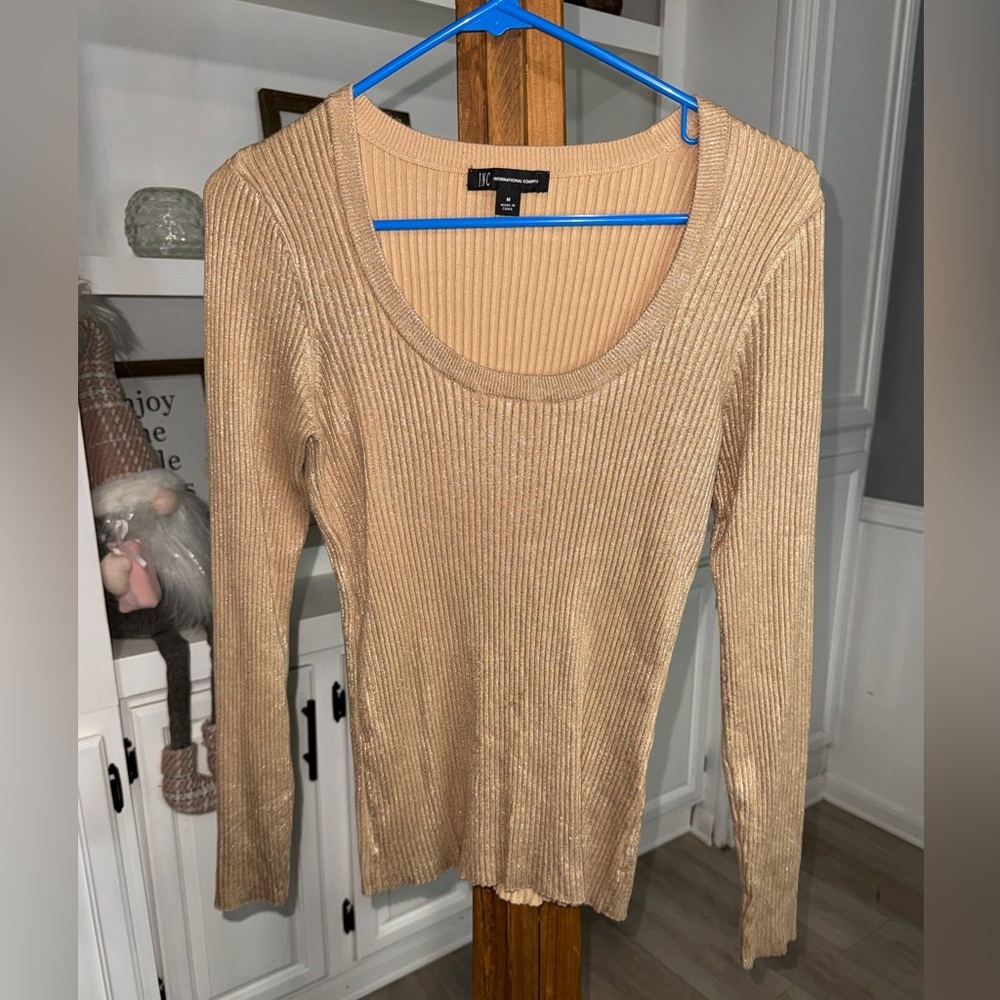 INC International Concepts Beige Ribbed Knit Top